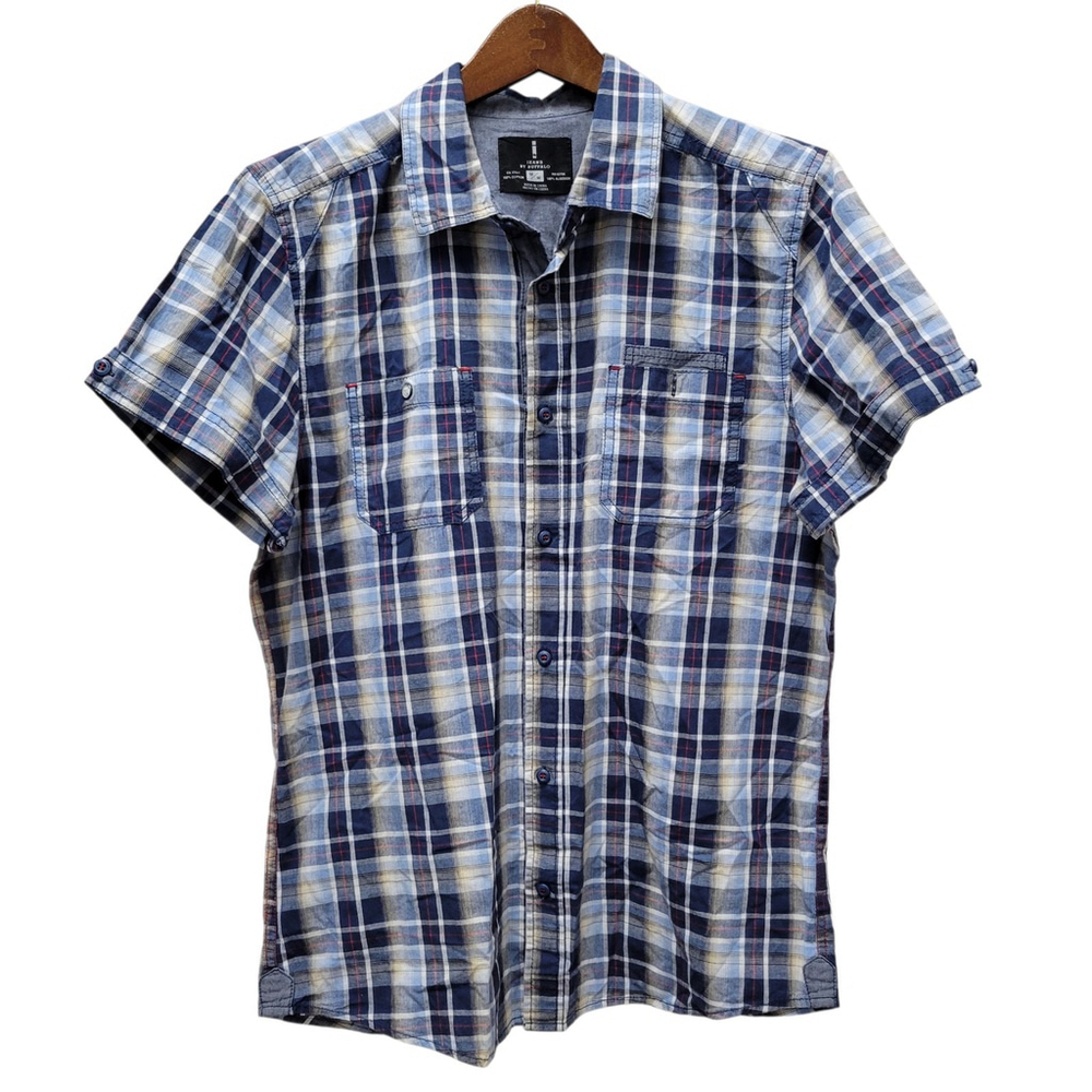 Buffalo David Bitton Men Untuck Style Plaid Shorts Sleeve Slim-Fit Shirt Medium
